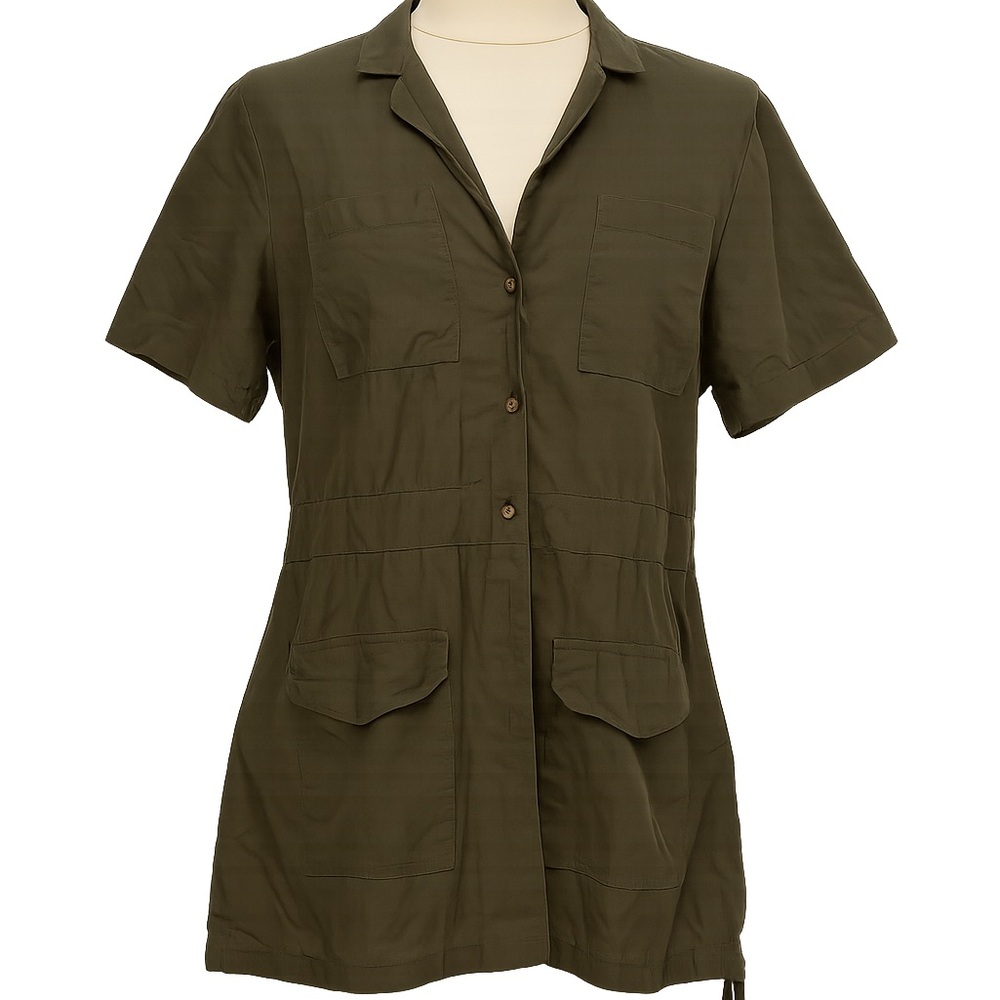 Olive Green Short Sleeve Button-Up Dress